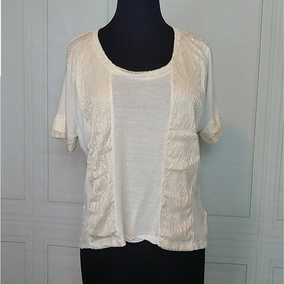Forever 21 Womens Small Cream Lace Detail T Tee Shirt Lightweight Short Sleeve - Picture 9 of 9